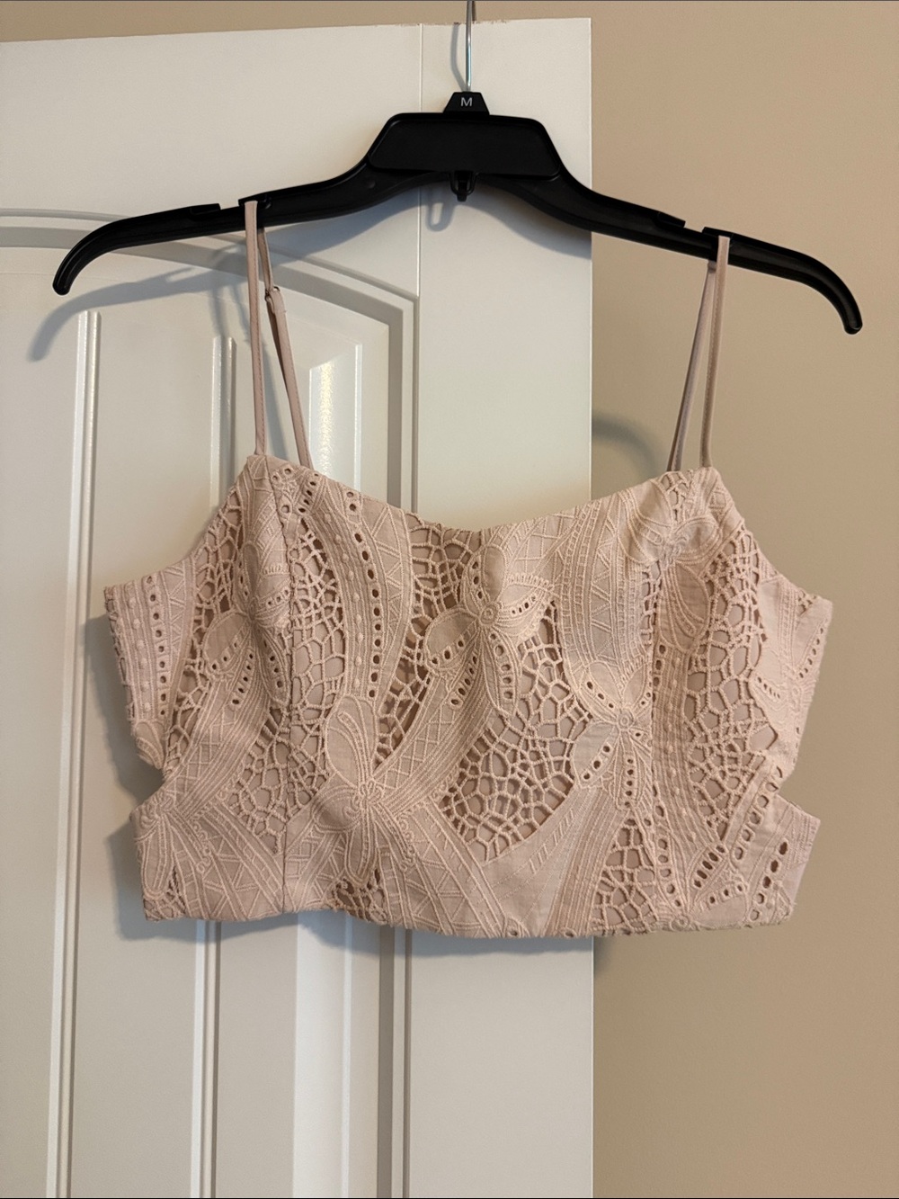 Anthropologie Light Blush Crochet Crop Cami